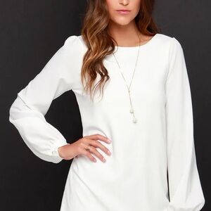 Lulu's Elegant White Long Sleeve Dress